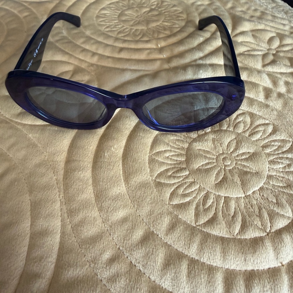 Salvatore Ferragamo Women's Dark Blue Oval Acetate Sunglasses - Picture 9 of 10